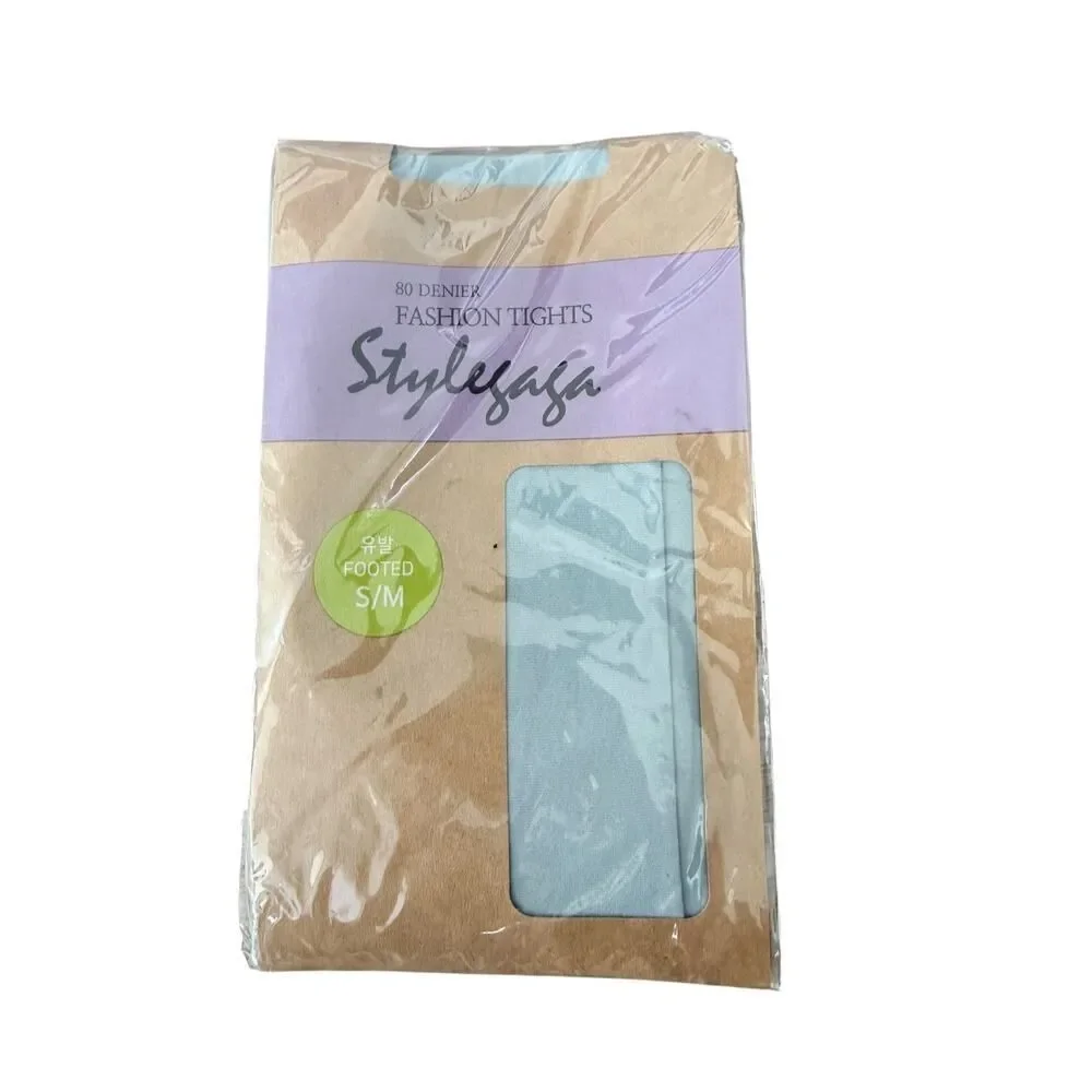 NWT Stylegaga Light Blue Opaque 80den Fashion Footed Tights Womens S/M